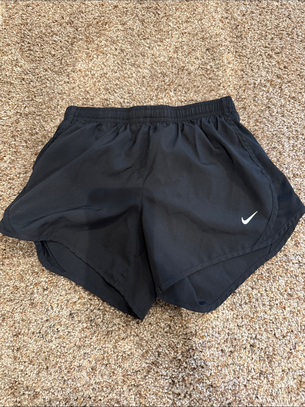 Nike kids Black Athletic Running Shorts with White Swoosh